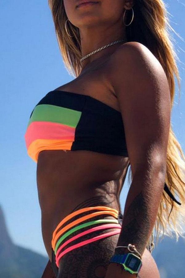 Bandeau Rainbow Striped Bikini Set (2 Colors)