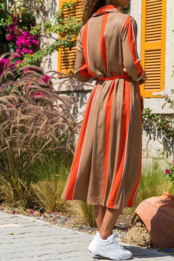 Casual Shirt Collar Printed Maxi Dress (5 Colors)