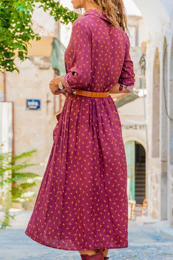 Casual Shirt Collar Printed Maxi Dress (5 Colors)