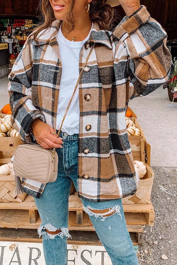 Tartan Casual Wear Polyester Coat