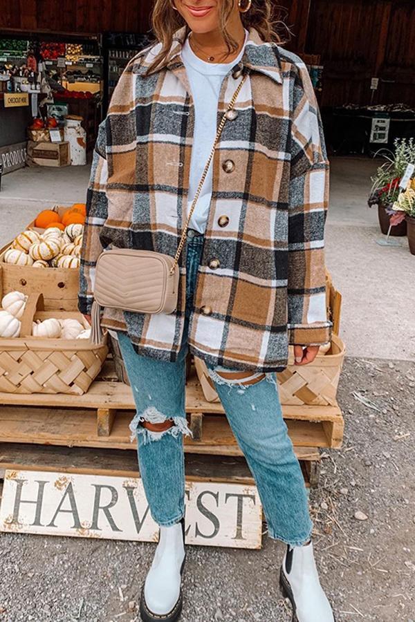 Tartan Casual Wear Polyester Coat