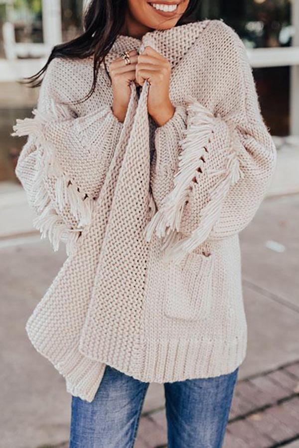 Stylish Solid Color Baggy Tassels Cardigan