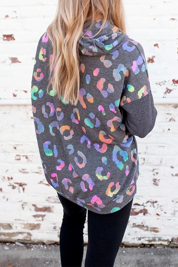 Cowl Neck Spotted Waffle Block Hoodie