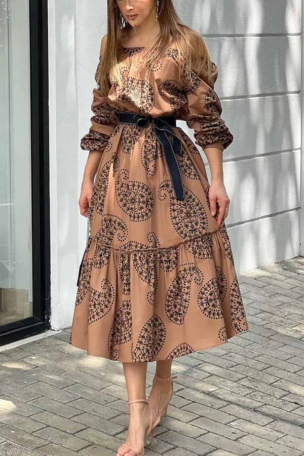 Dynamic Love Printed Off The Shoulder Midi Dress