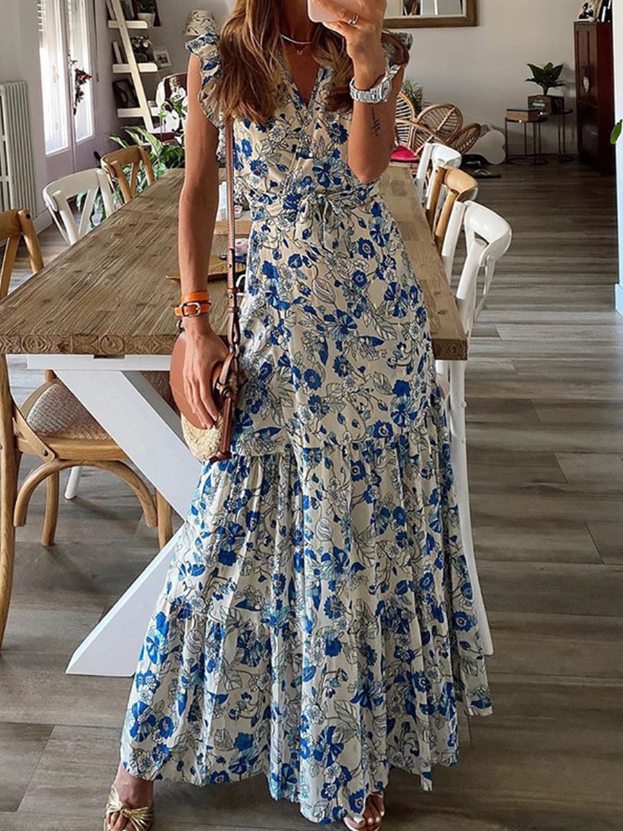 Floral Lotus Sleeve Dress