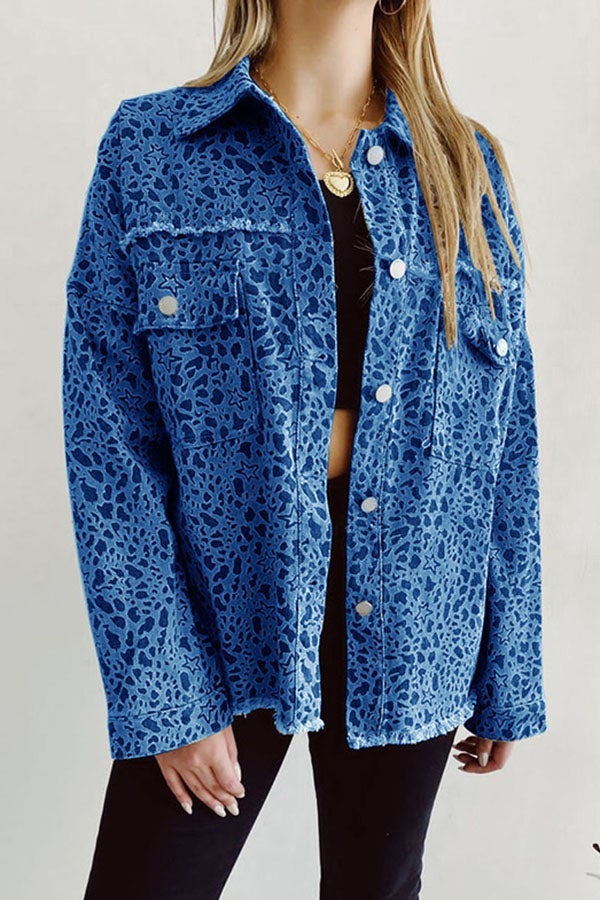 Westlynn Leopard Print Distressed Denim Jacket