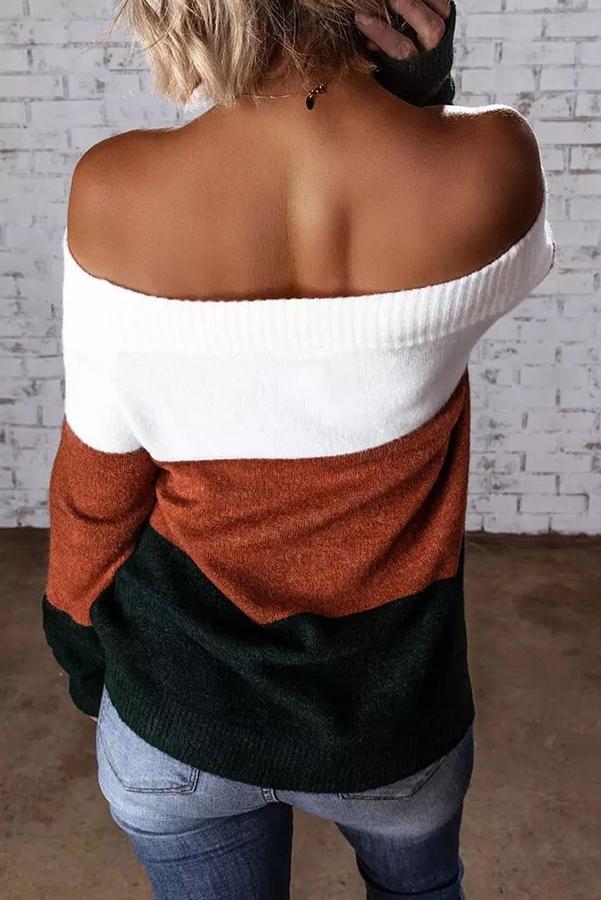 Color Block Off Shoulder Sweater