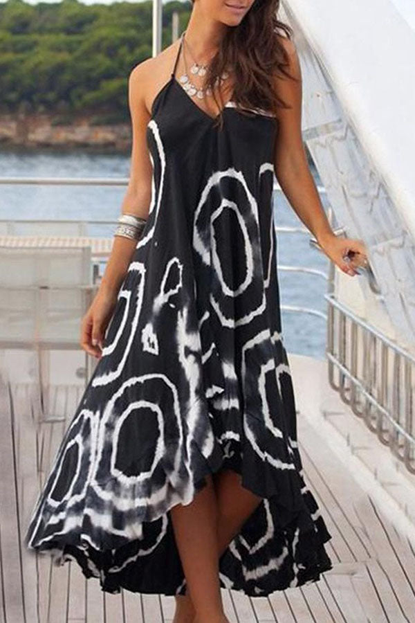 Elegant Abstract Print Irregular Dress