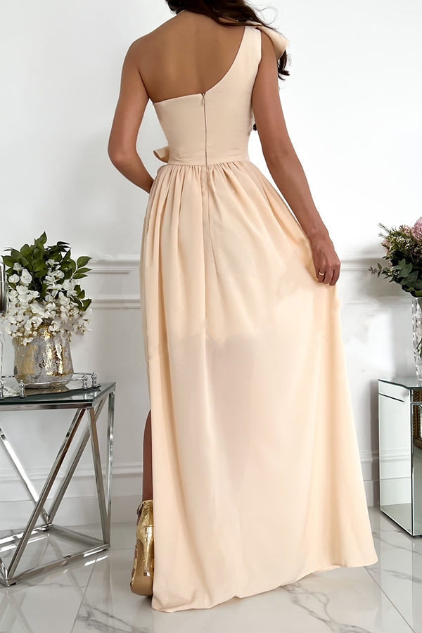Sleeveless Off-Shoulder Ruffle Hem Slit Dress