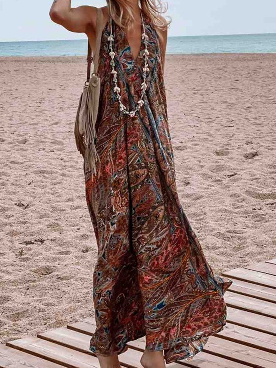 Printed V-neck Bohemian Dress