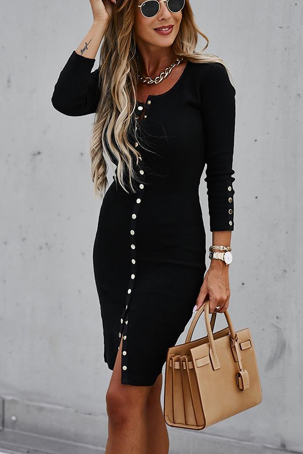 Chic Button Down Ribbed Dress
