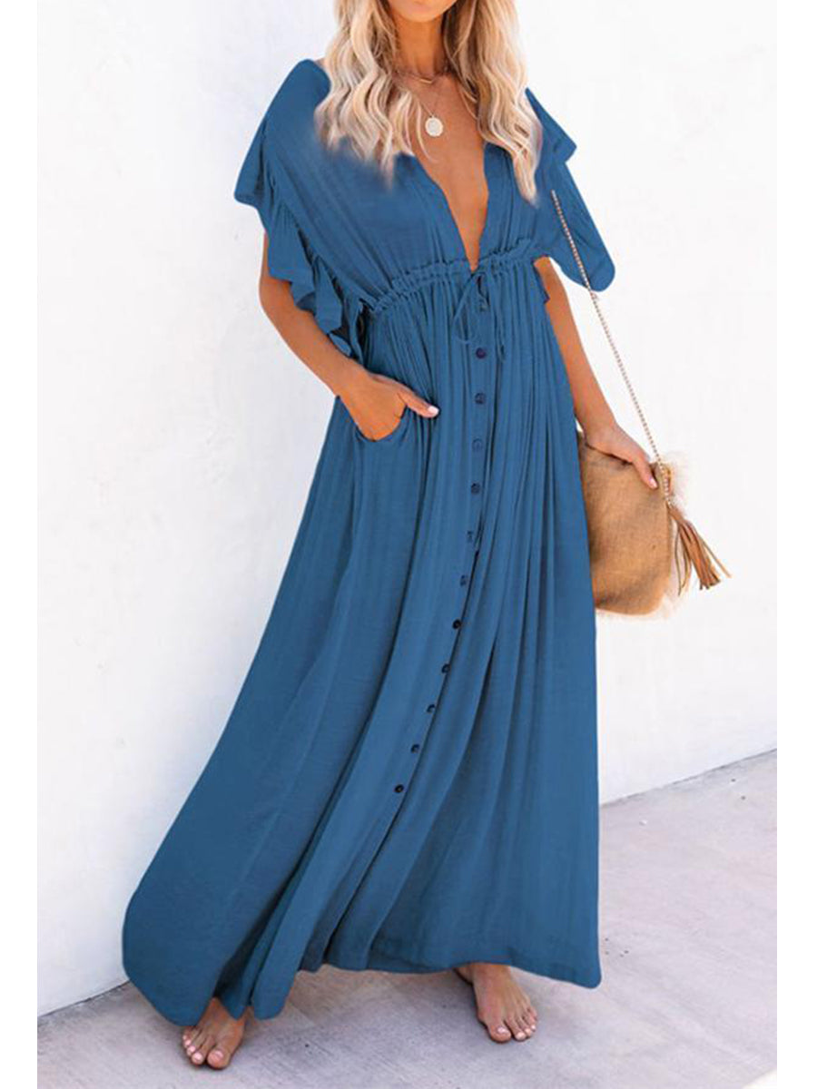 Elegant Ruffled Holiday Cover-up Dress
