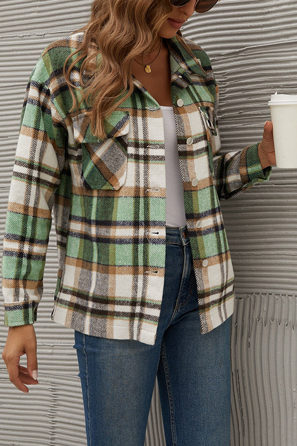 Long Sleeve Orange Plaid Print Jacket