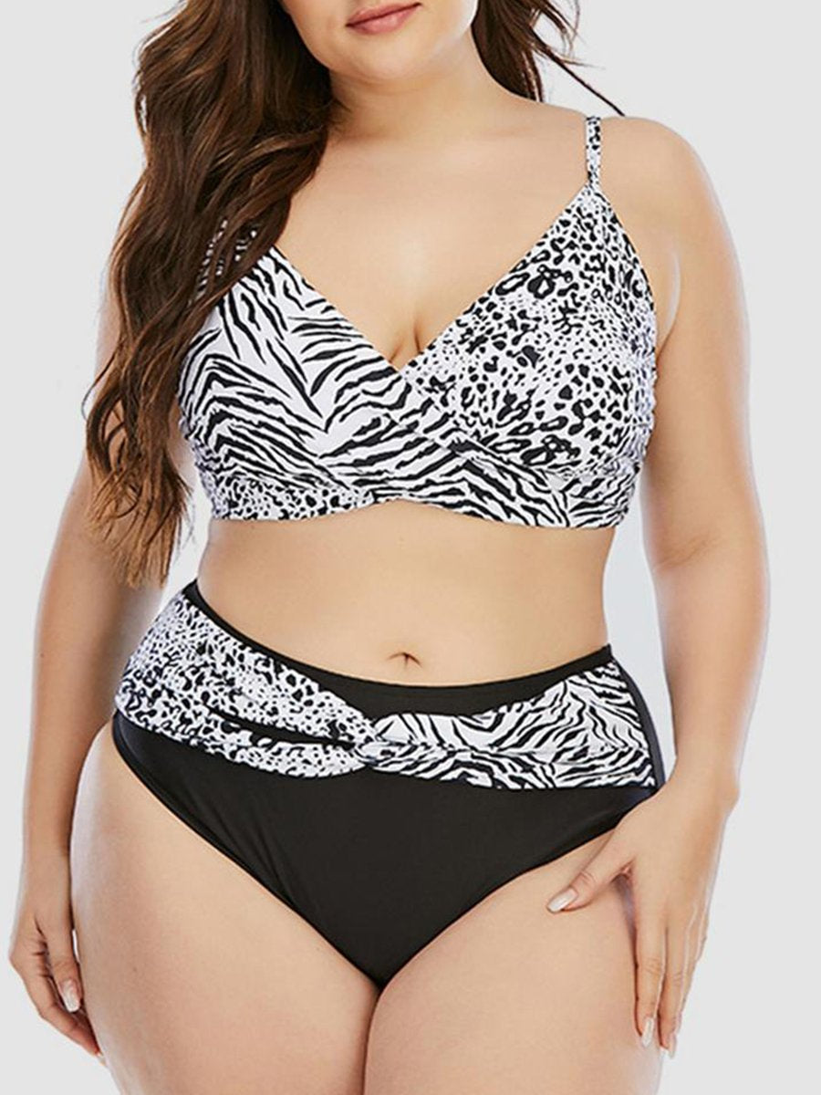 Boho Animal Print Bandage Design Black Two-piece Swimsuit
