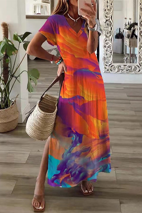 Loose Casual Printed Short Sleeve Dress