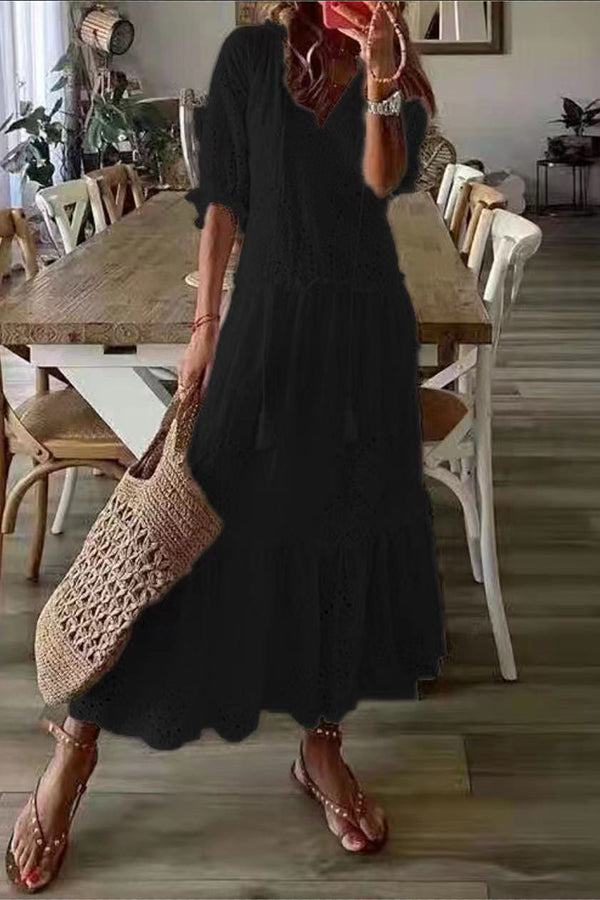 Casual Sweet V-neck Printed Short Sleeve Medium Length Dress