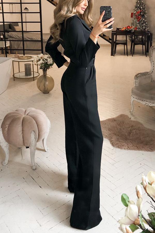 Lapel Solid Formal Wide Leg Jumpsuit
