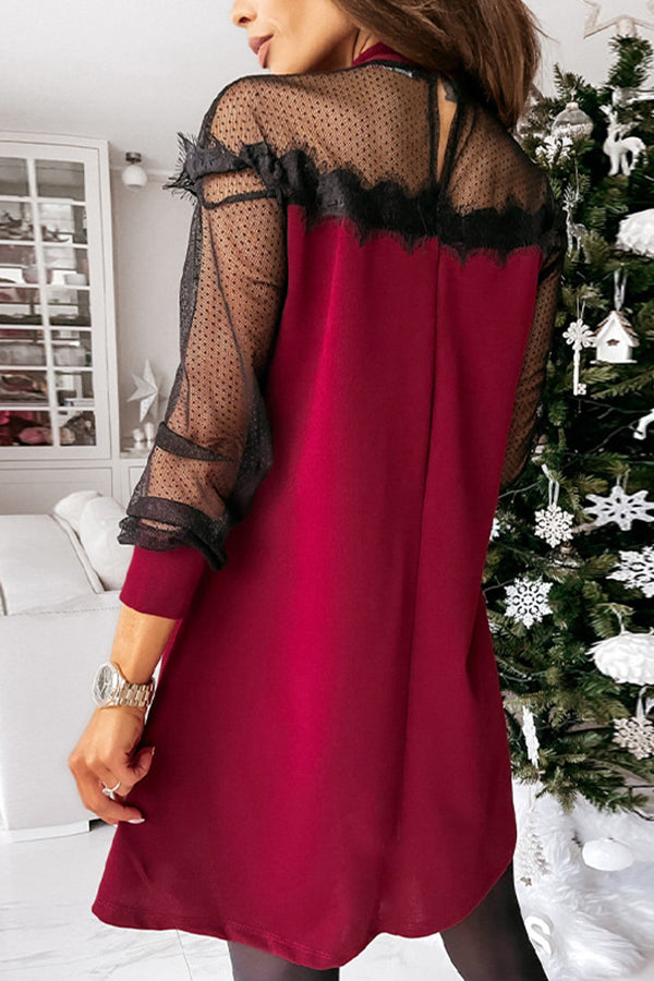 Mesh Lace Stitching Mini Dress
