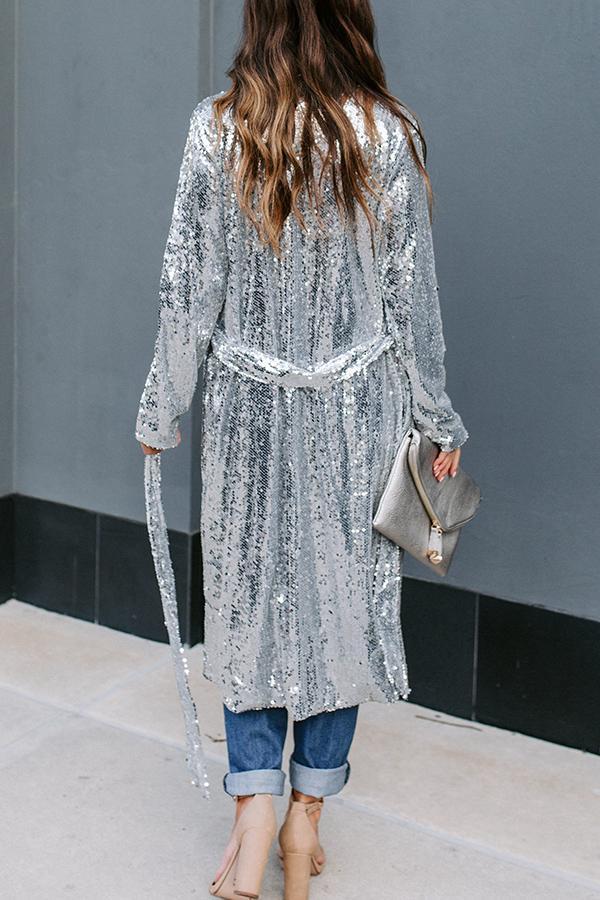 Colorful Sequins Three-quarter Sleeve Buttonless Jacket