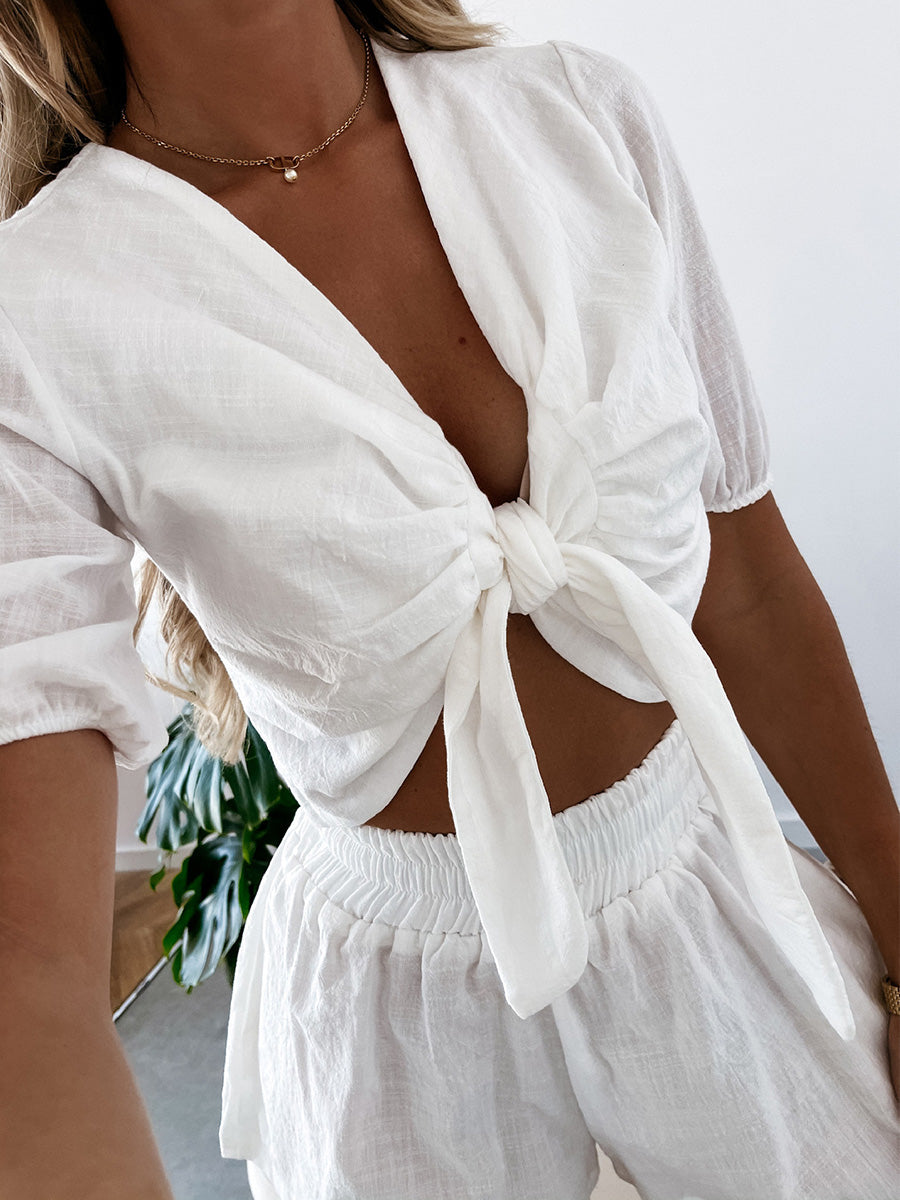 Pure Color Knotted Two-piece Suit