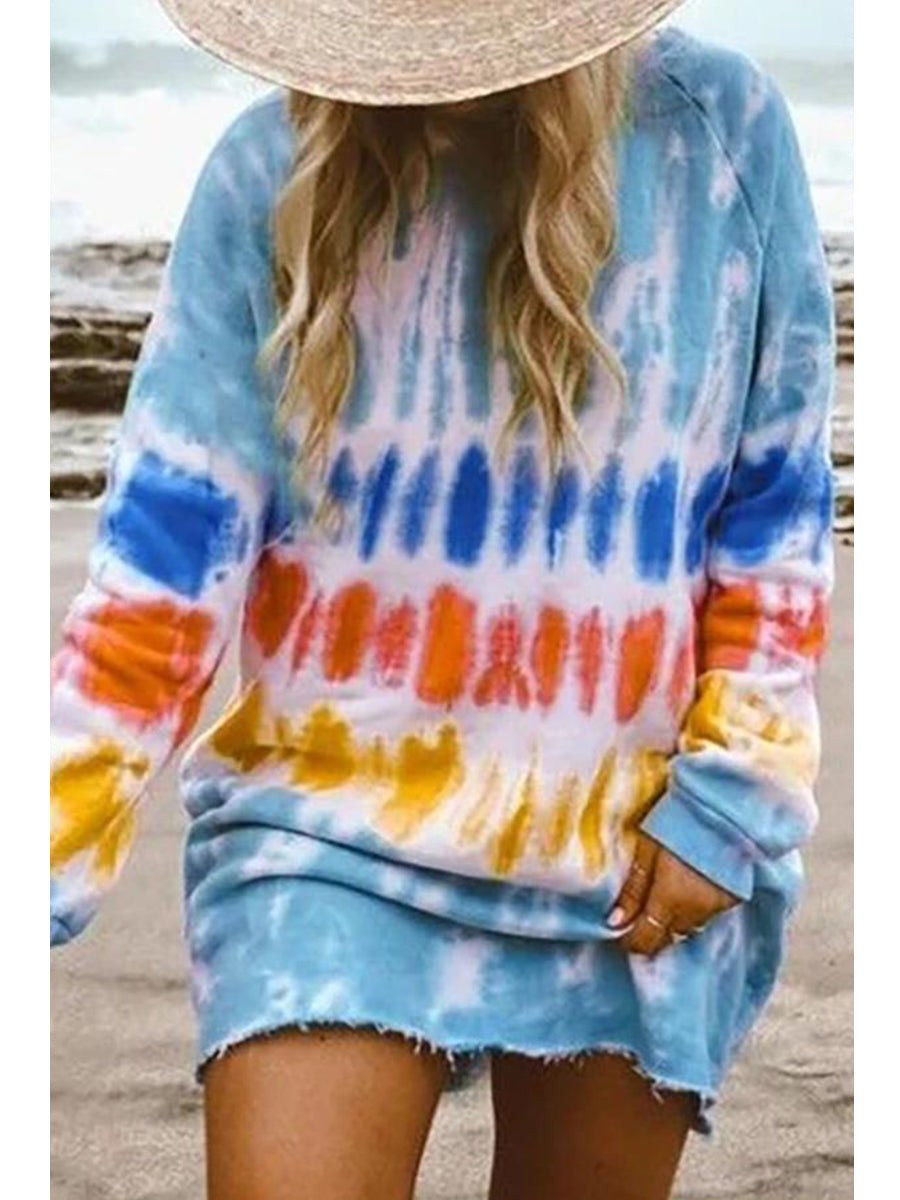 Tie-dye Long Sleeve Loose Mini Dress (4 Colors)