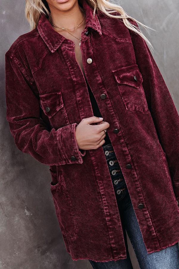 Cotton Pocketed Corduroy Shacket Coats