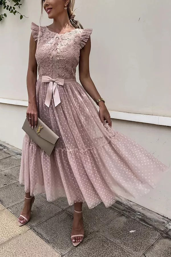All The Romance Bow Tie Lace Midi Dress