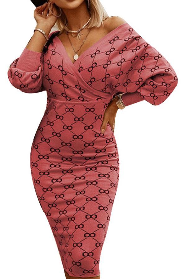 Long Sleeve Plaid V-neck Wrap Hip Dress