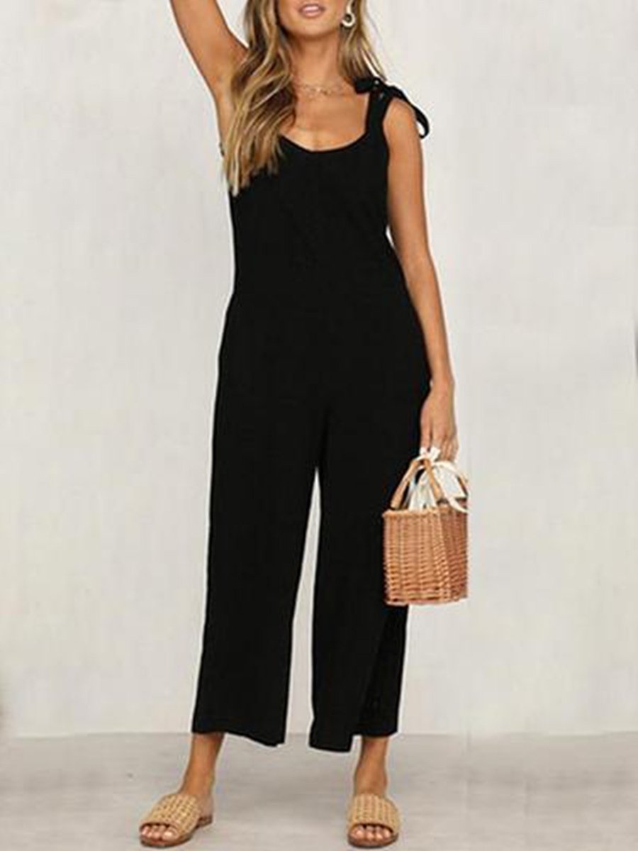 Sraps V-neck Solid Cropped Pants Jumpsuit