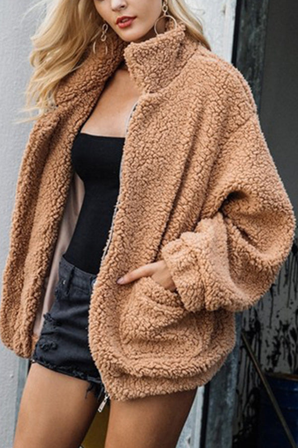 Camel plush loose coat