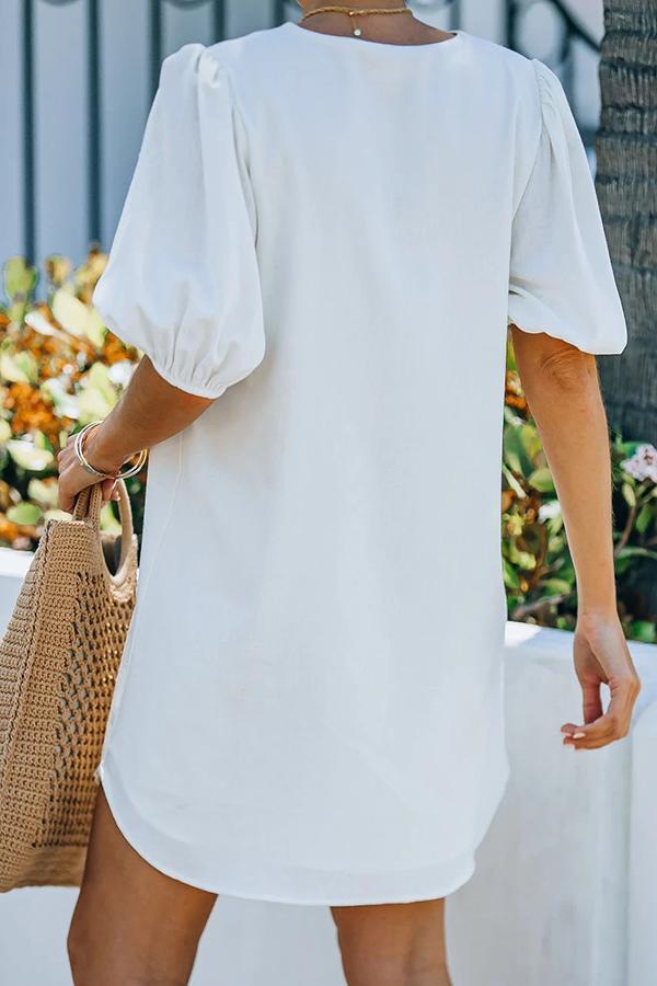 Sexy Slim Puff Sleeve Solid Color Dress