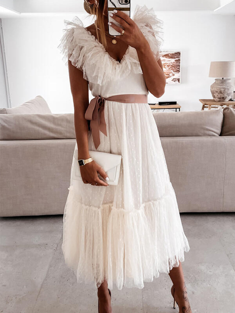 My Dearest Darling Swiss Dot Tiered Midi Dress