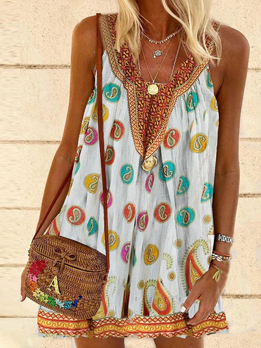 Casual Bohemian Print Sleeveless