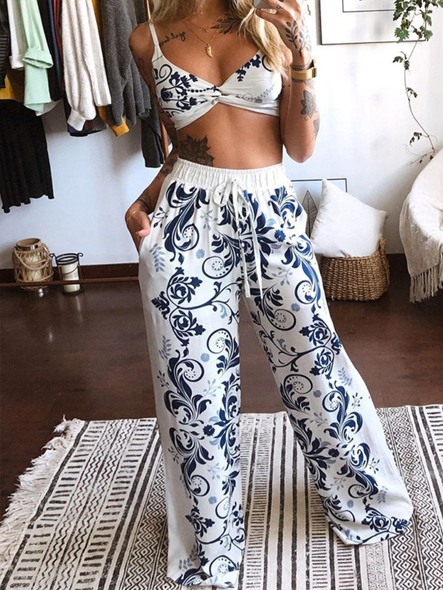 Print Bra Wide Leg Pants Two-piece