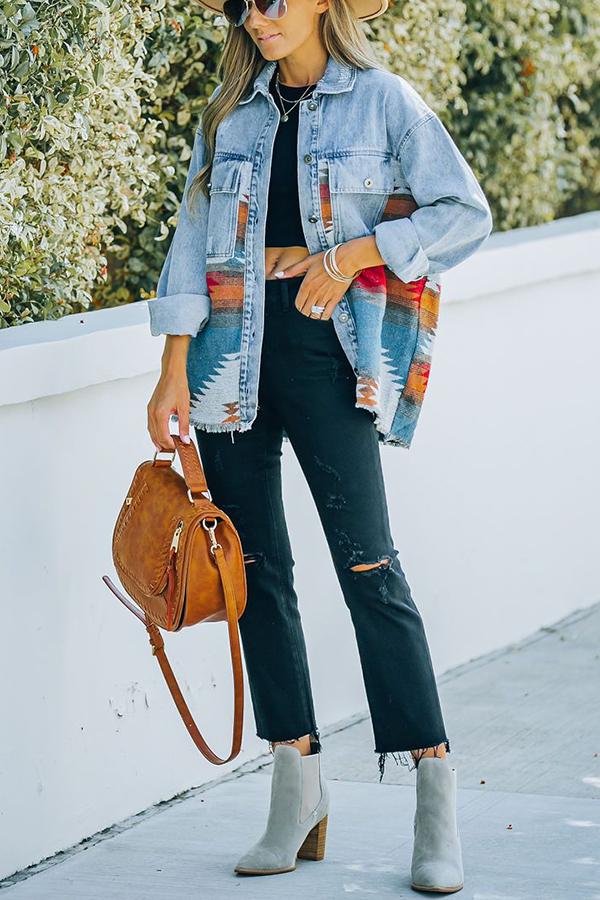Colorful Woven Contrast Denim Jacket
