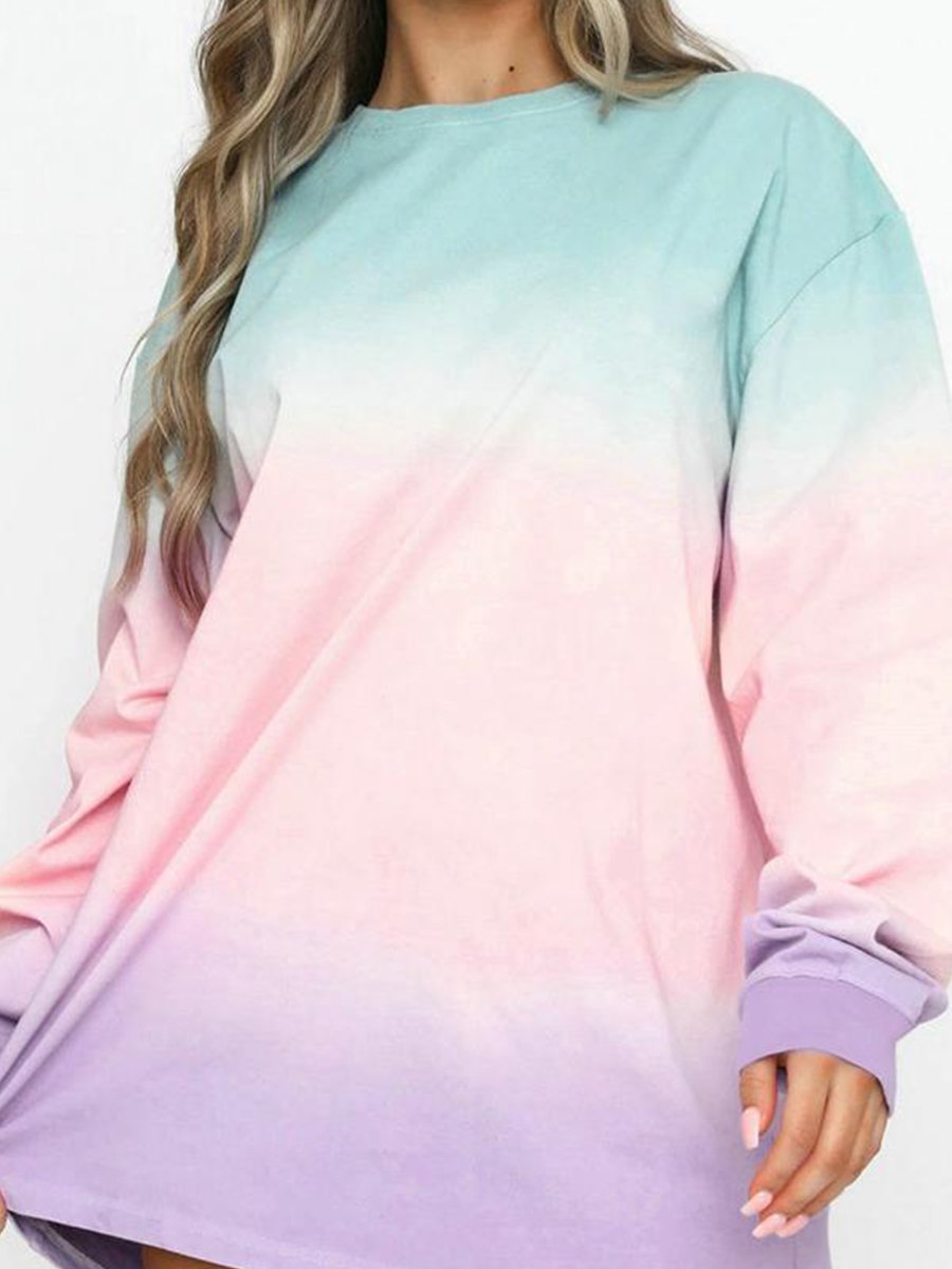 Casual Gradient Round Neck Dress