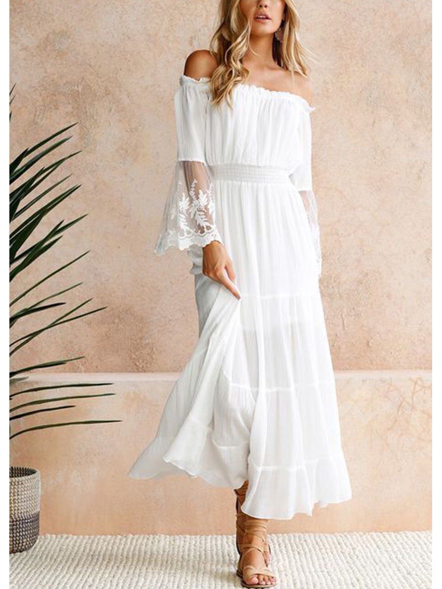 Sweet One Neck Lace Patchwork Dress