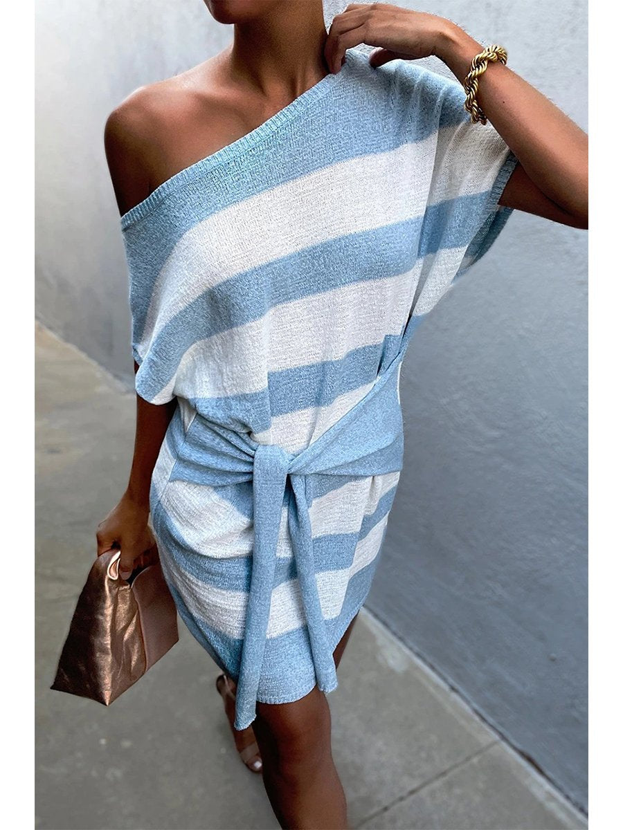 Loose Striped Short Sleeve Knit Dress