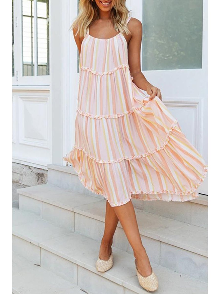 Elegant Solid Color Sling Dress