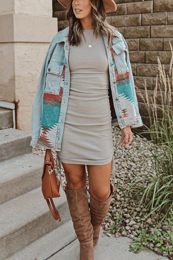 Colorful Woven Contrast Denim Jacket