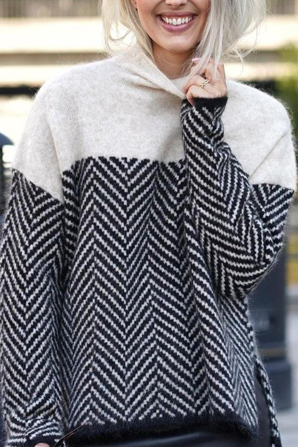 Stylish High Neck Long Sleeve Print Sweater