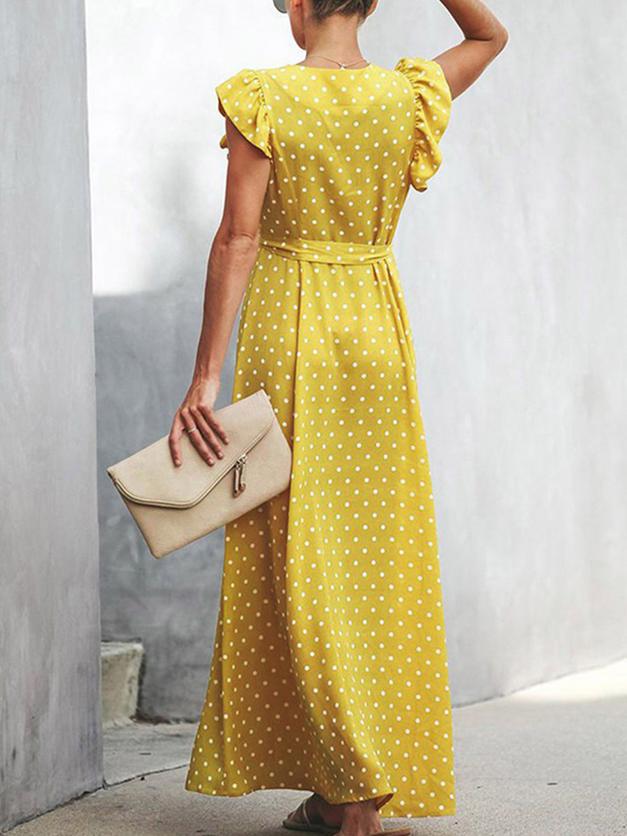 V-neck Ruffle Sleeve Wrap Maxi Dress