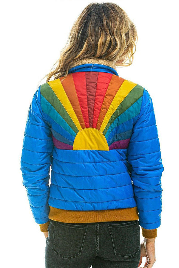 Rainbow Stripes Hit Color Fashionable Cotton Jacket