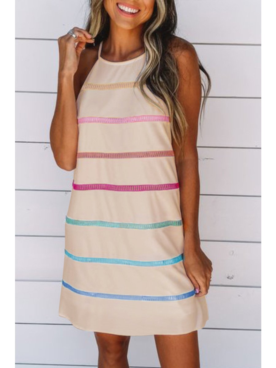 Halter Neck Sleeveless Striped Mini Dress