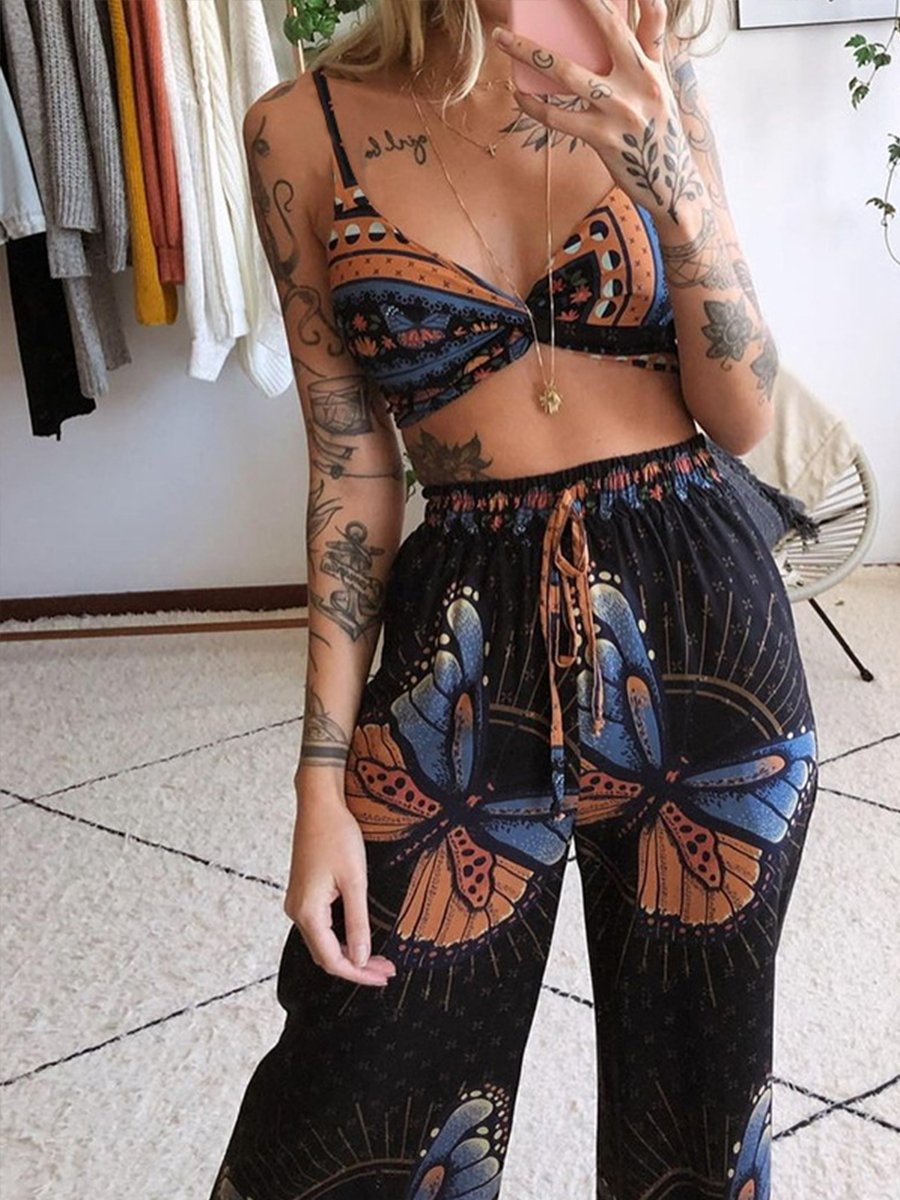 Print Bra Wide Leg Pants Two-piece