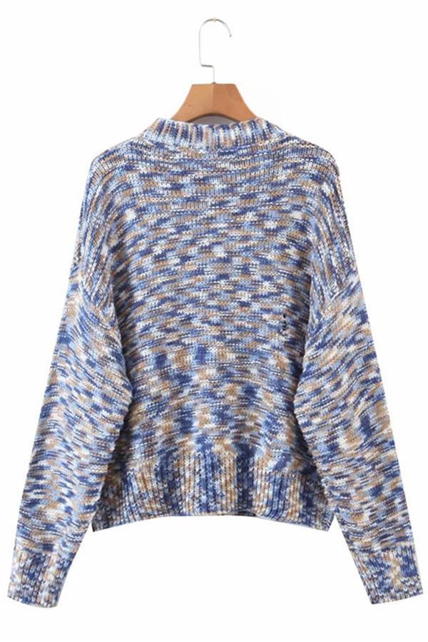 Color Single-breasted Long-sleeved Loose Knit Sweater Cardigan