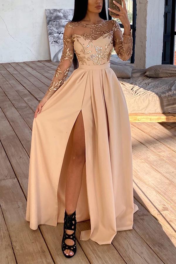 Long-sleeved Hot-stamped Sequined Dress