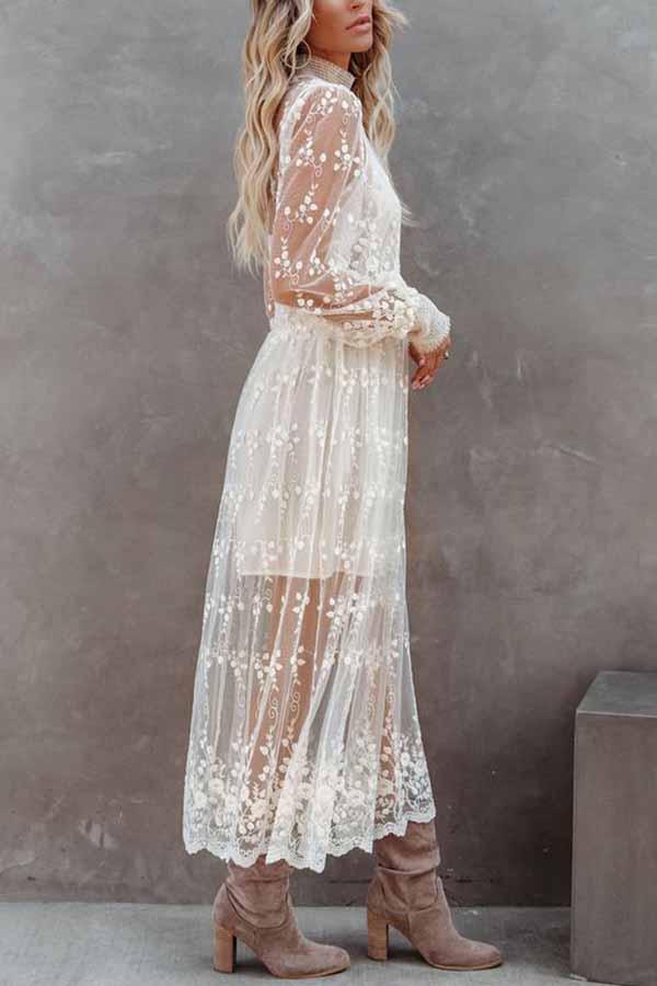 Refined Beauty Embroidered Mesh Lace Bridal Dress
