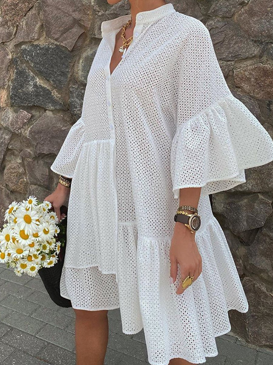 Solid Irregular Dress With Stand Collar