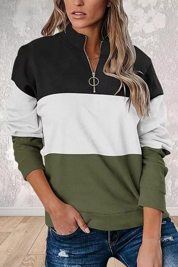 Print Color Block V-Neck Long Sleeves Sweatshirt
